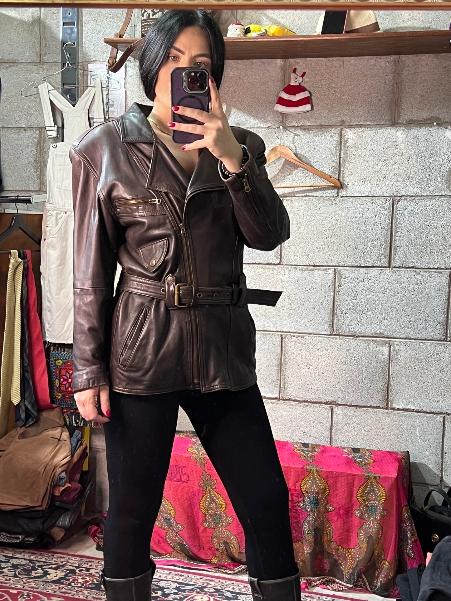 Giacca in pelle marrone M