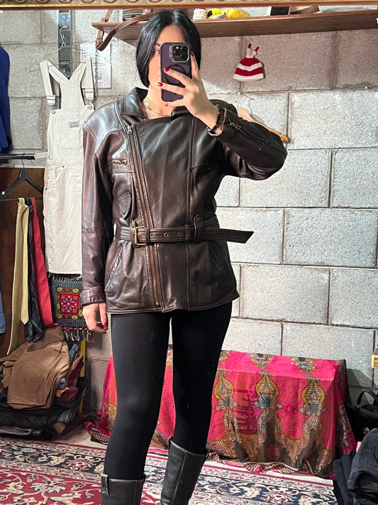 Giacca in pelle marrone M