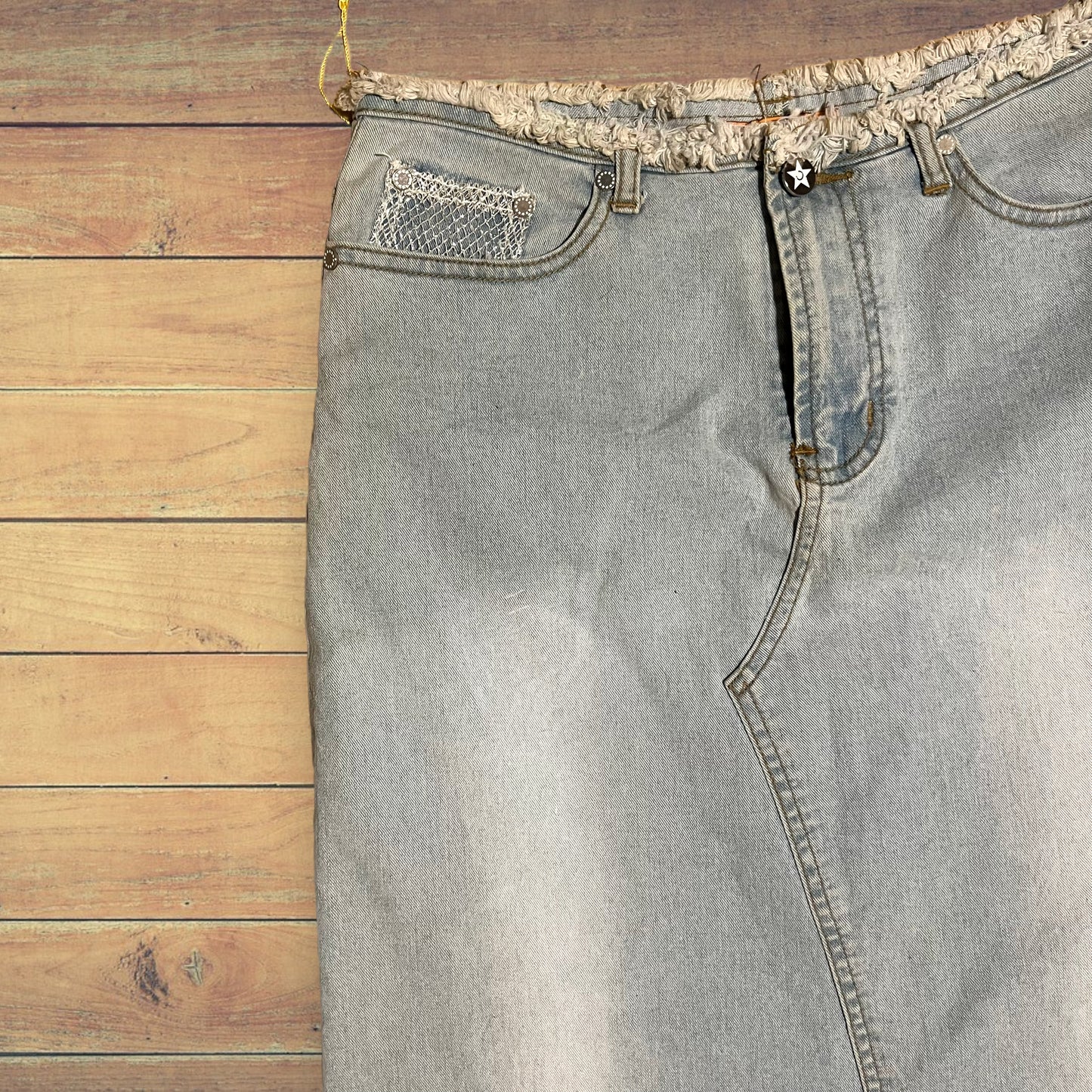 Gonna jeans chiaro rete argento M/L