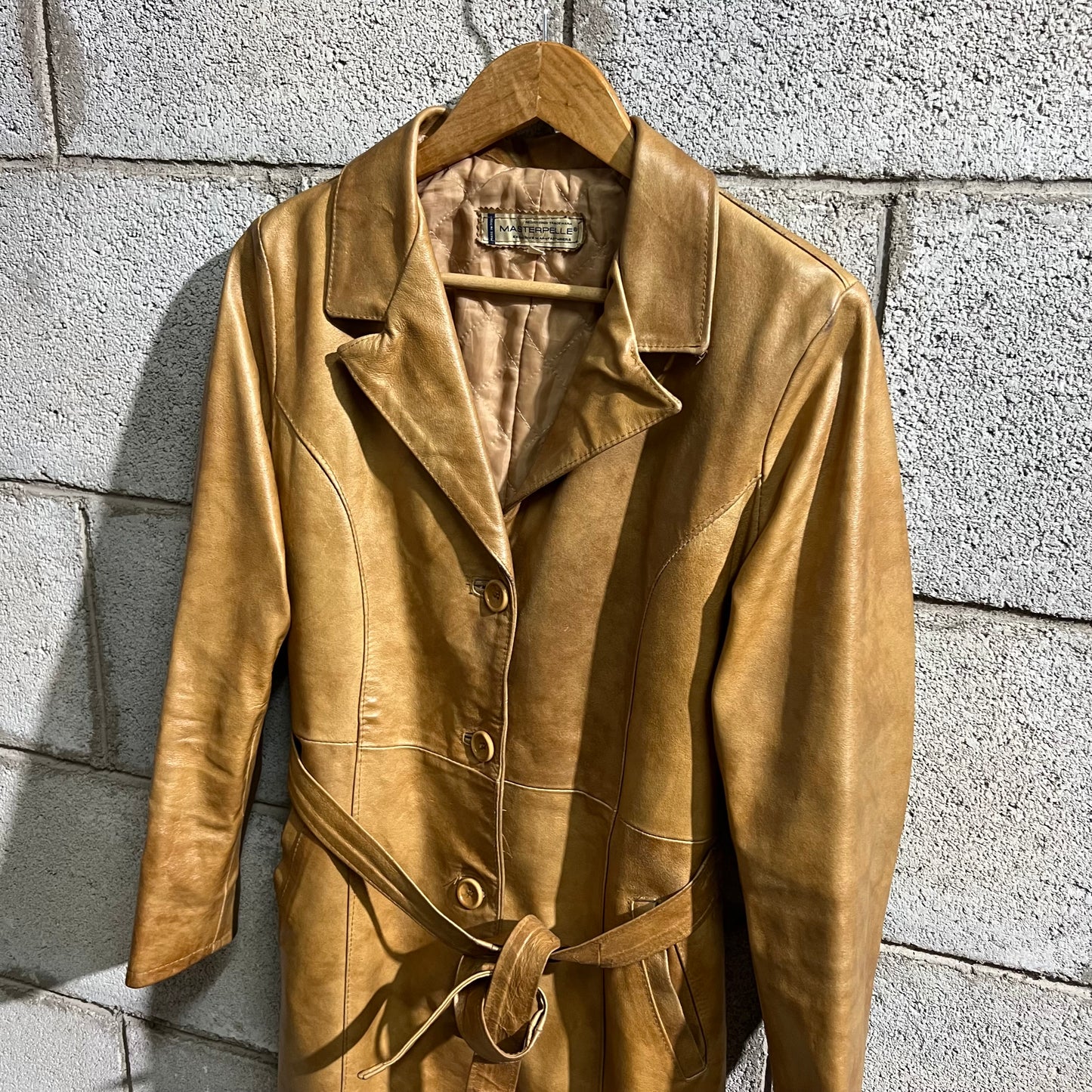 Giacca lunga in pelle Made in Italy 42 XS/S con cintura