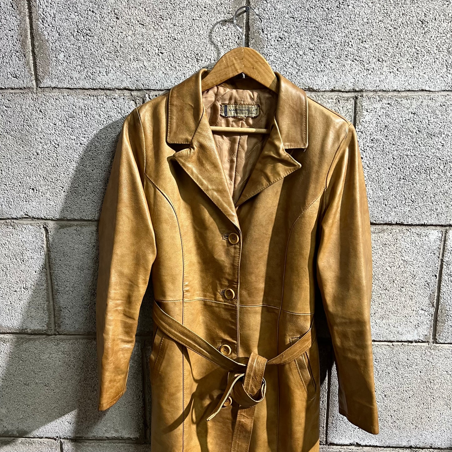 Giacca lunga in pelle Made in Italy 42 XS/S con cintura