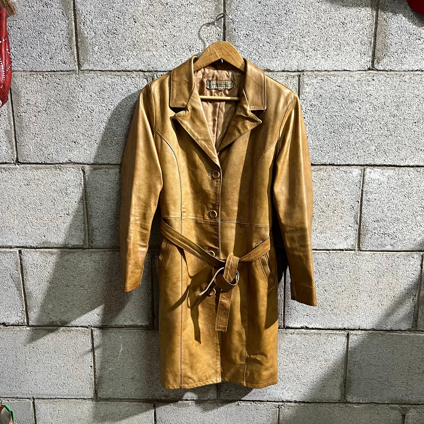 Giacca lunga in pelle Made in Italy 42 XS/S con cintura