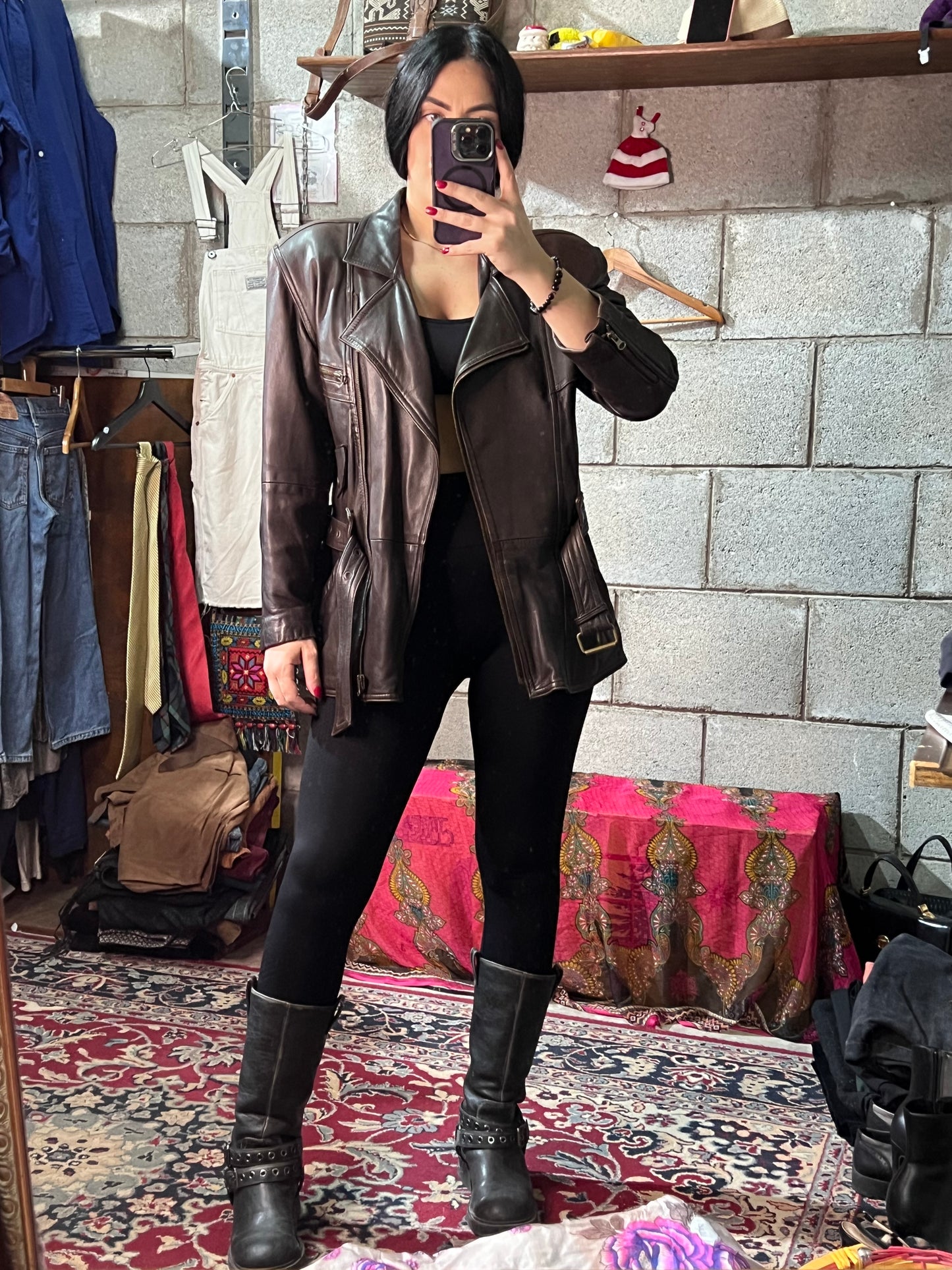 Giacca in pelle marrone M