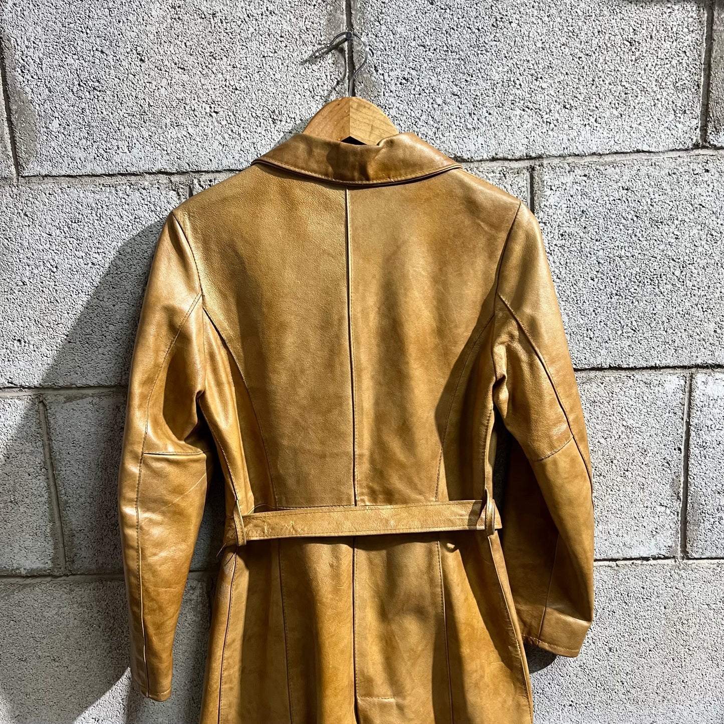 Giacca lunga in pelle Made in Italy 42 XS/S con cintura