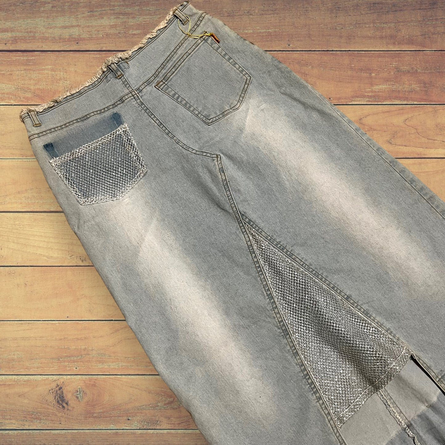 Gonna jeans chiaro rete argento M/L