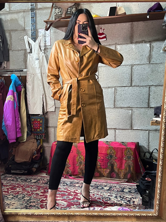 Giacca lunga in pelle Made in Italy 42 XS/S con cintura