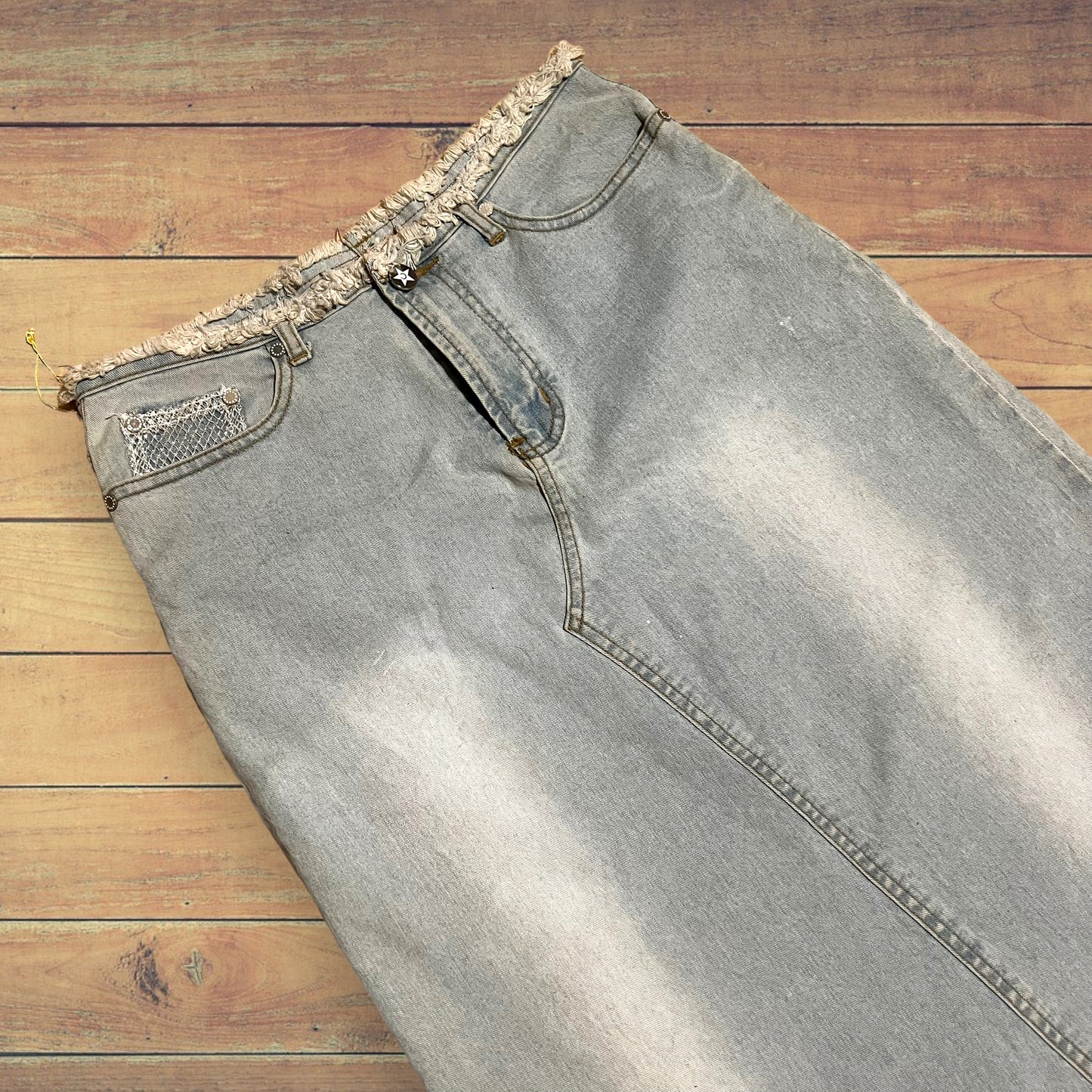 Gonna jeans chiaro rete argento M/L