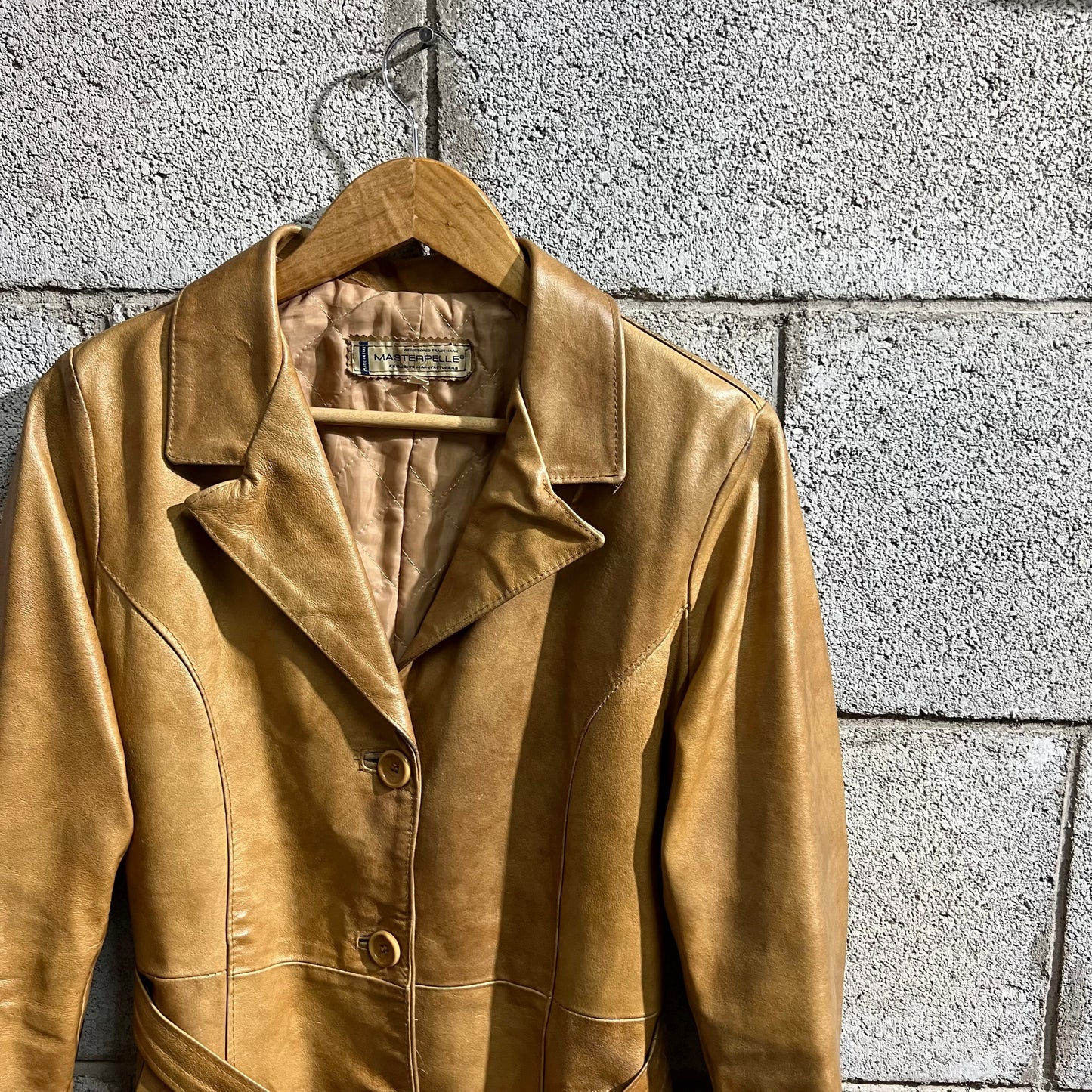 Giacca lunga in pelle Made in Italy 42 XS/S con cintura