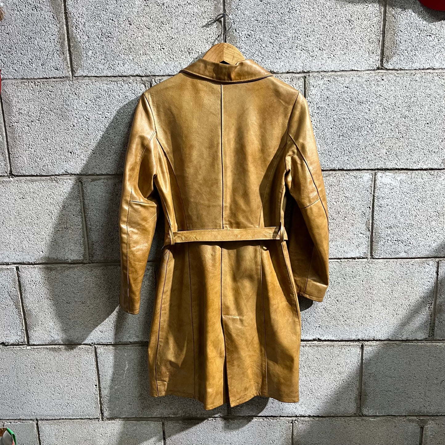 Giacca lunga in pelle Made in Italy 42 XS/S con cintura